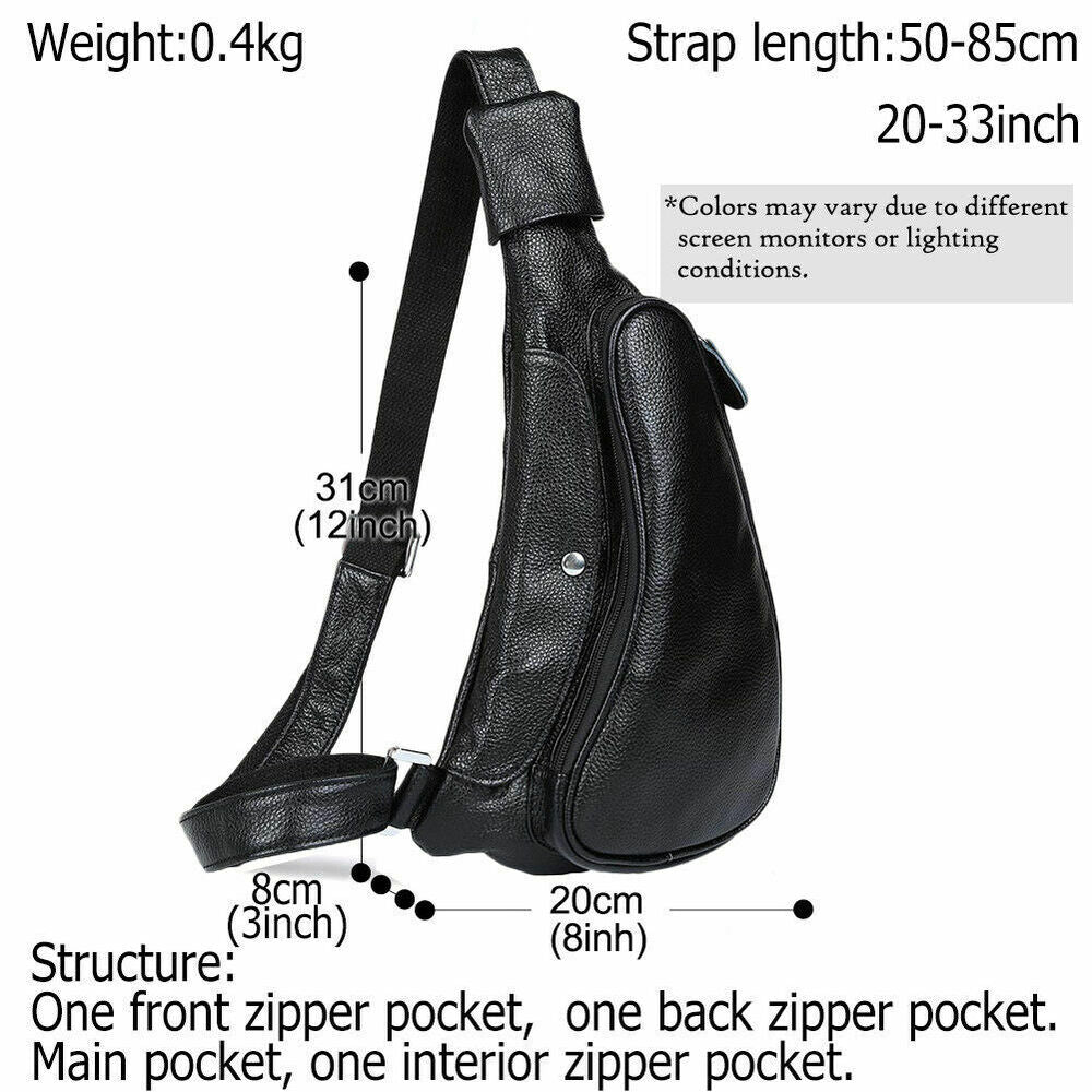 Men's Black Leather Satchel Chest Backpack Book Travel Work Bag Sling Cross Body