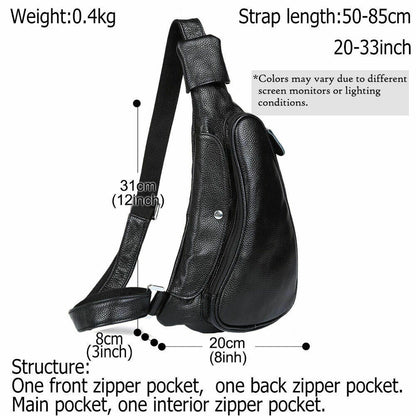 Men's Black Leather Satchel Chest Backpack Book Travel Work Bag Sling Cross Body