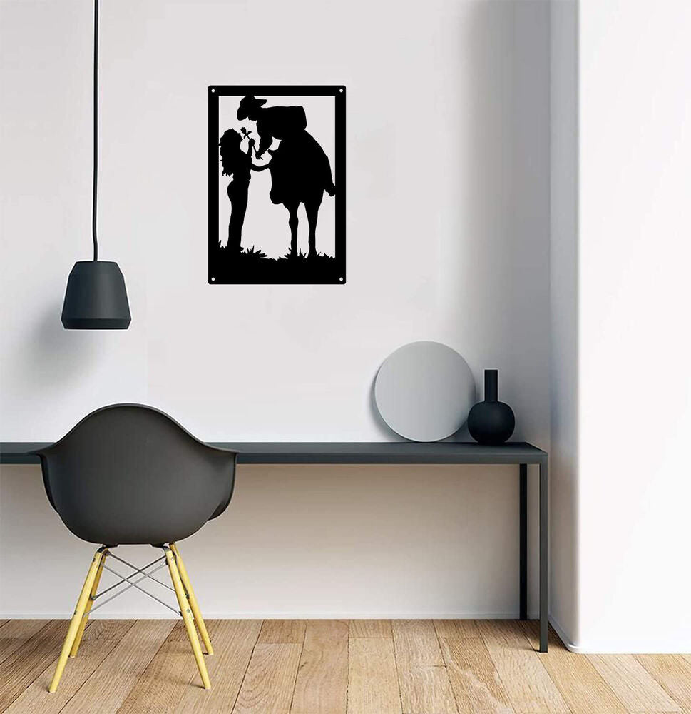Cowboy & Cowgirl Romantic Couple: Metal Art Sign 9" x 13" - Metal Wall Art