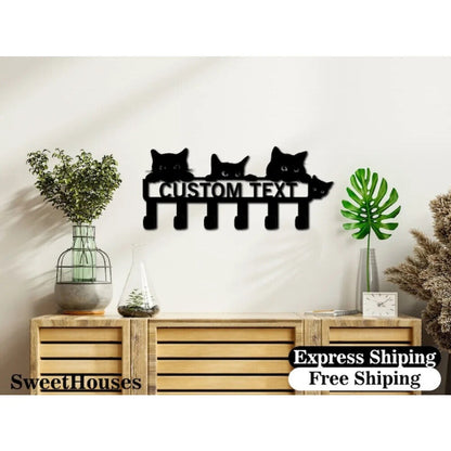 1pc Black Cat Key Holder with 6 Hooks - Stylish Wall Mounted Entryway Coat Rack