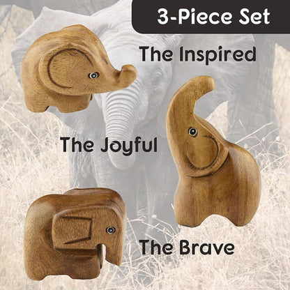 Handcrafted Wooden Elephant Statue for Home Office Decoration Gift 3 Pieces