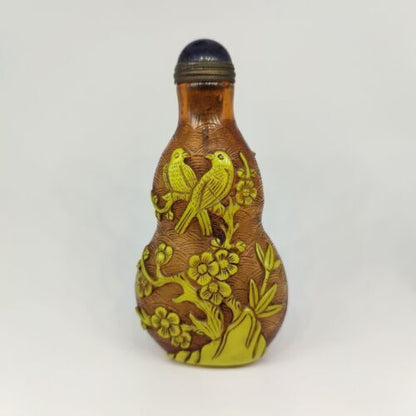 Collectibles vintage snuff bottles chinese butterfly carved glass glazed nice