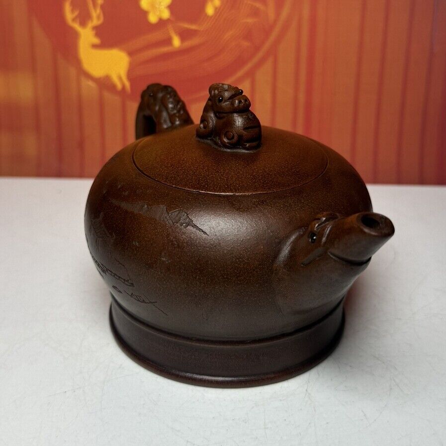 Vintage Chinese Yixing Purple Clay Teapot Zisha Ceremony Carving Collectible Art