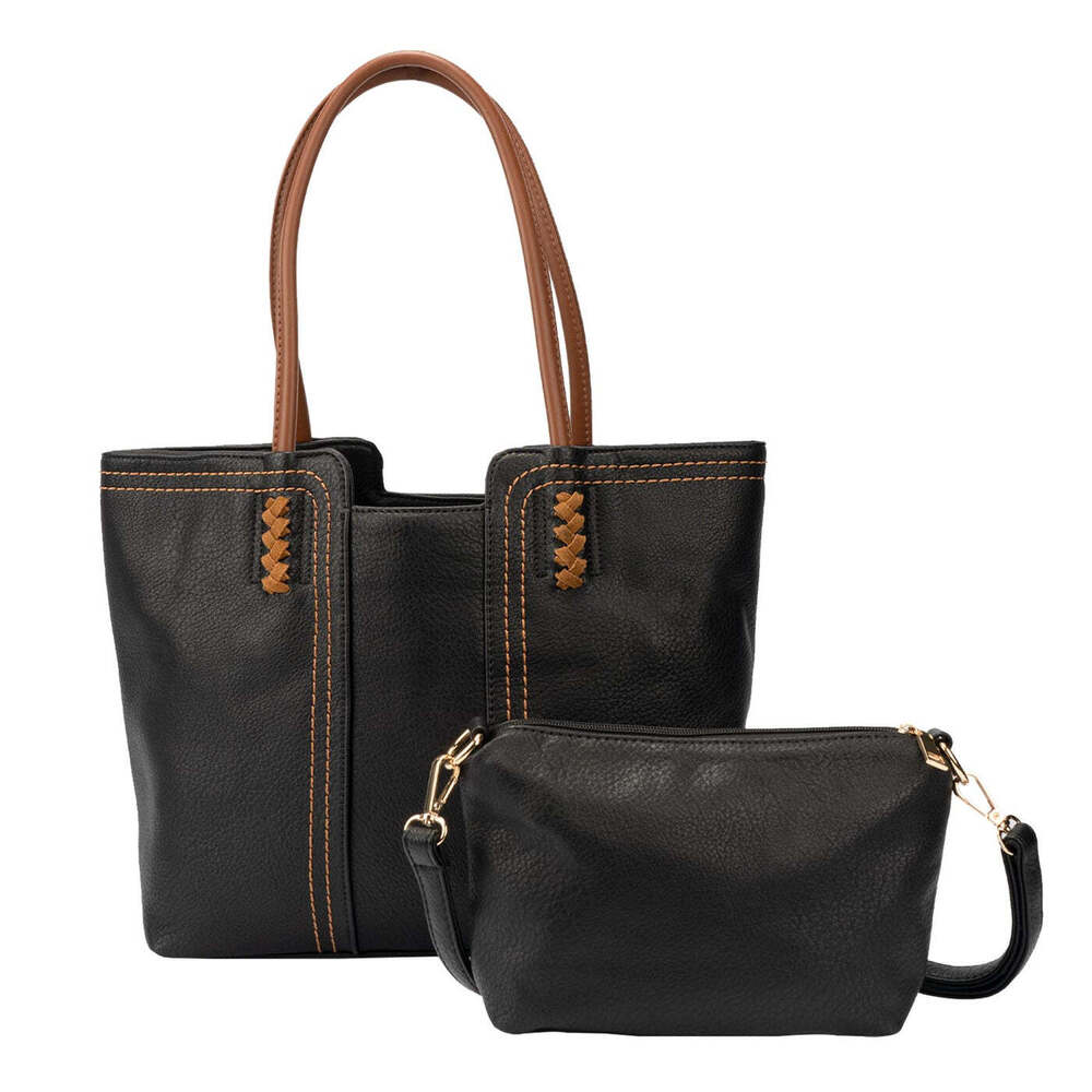2pcs Women Soft Pebbled PU Leather Tote Bag Shoulder Handbag Crossbody Purse Set