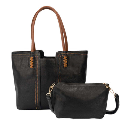 2pcs Women Soft Pebbled PU Leather Tote Bag Shoulder Handbag Crossbody Purse Set
