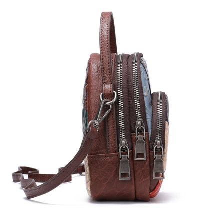 100% Women's Genuine Leather Multi-color Handbag Sling Shoulder Bag Phone Holder