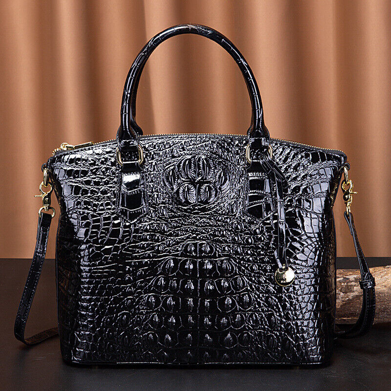 Women's Genuine Leather Crocodile Handbag, Sling Satchel Tote Shoulder Bag Party