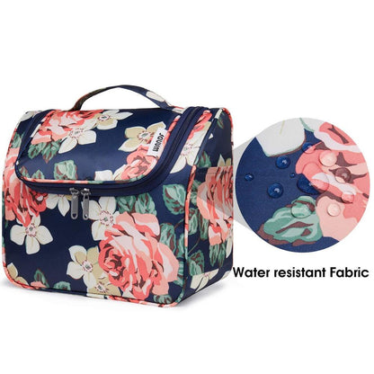 WANDF Hanging Toiletry Bag Travel Cosmetic Organizer Medium, Black Peony