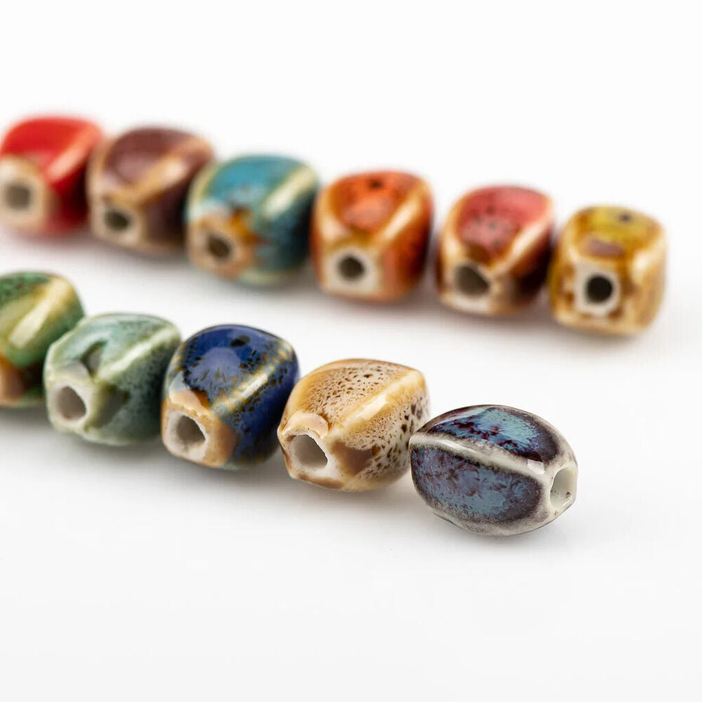 Craft Beads 20Pcs Ceramic Colorful Glaze Unique Shape Jewelry Making Kit 13x10mm