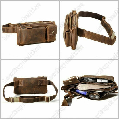 Men Real Leather Bum Waist Belt Bag Fanny Pack Sports Travel Running Pouch