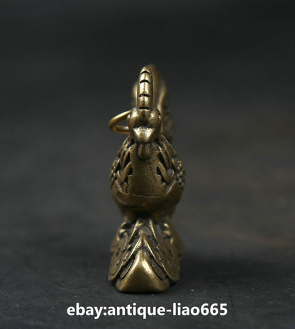 34MM Small Curio Chinese Bronze Zodiac Animal Rooster Cock Money Wealth Pendant