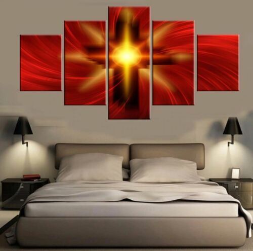 Abstract Cross in Fire Religious 5Piece Canvas Print Wall Art Home Decor Cuadros