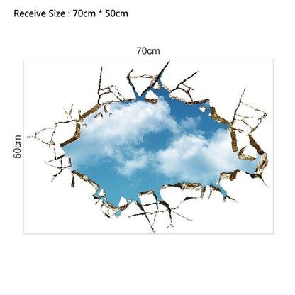 Broken Hole 3D Blue Sky Cloud Wall Sticker Living Room Decoration Decals 50x70cm
