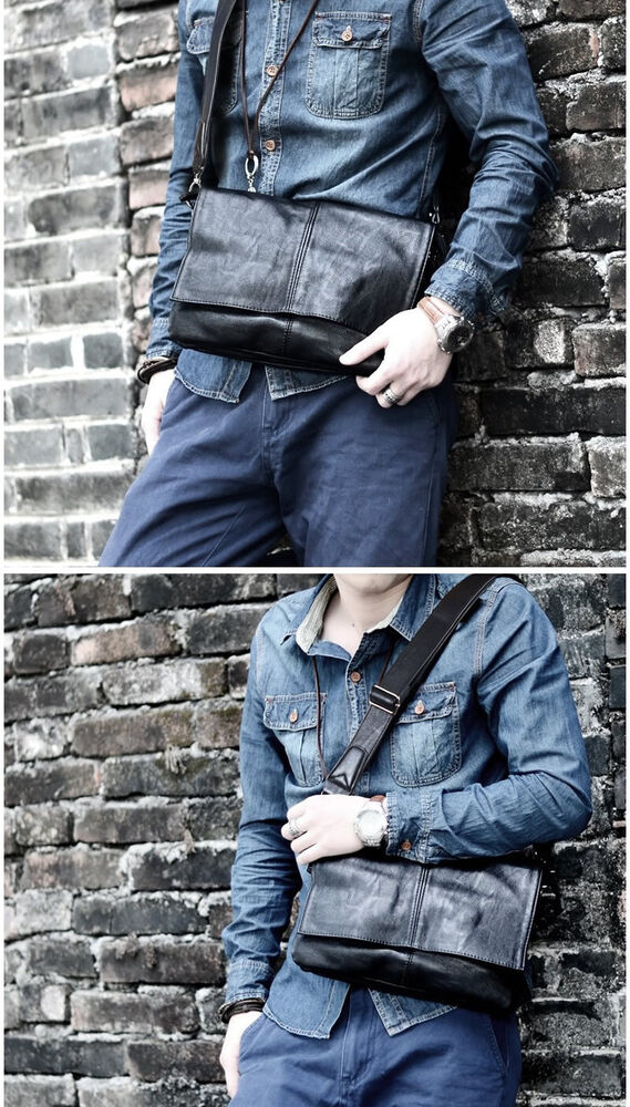Men's Faux Leather Small Single Shoulder Bag Crossbody Messenger bag Hand Purse