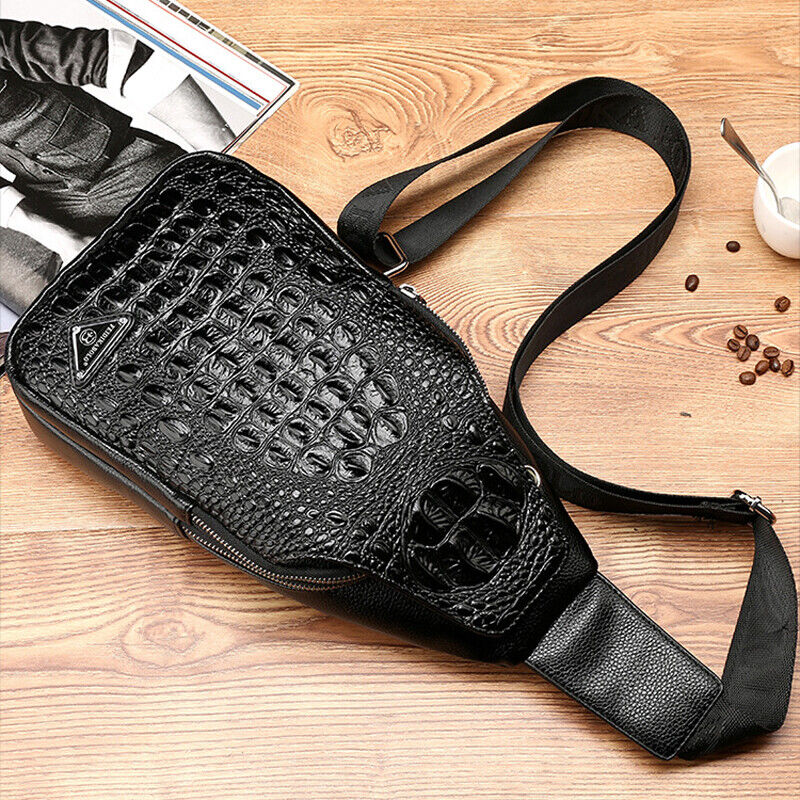 Men's Leather Crocodile Pattern Sling Shoulder Bag Crossbody Bags Clutch Wallet