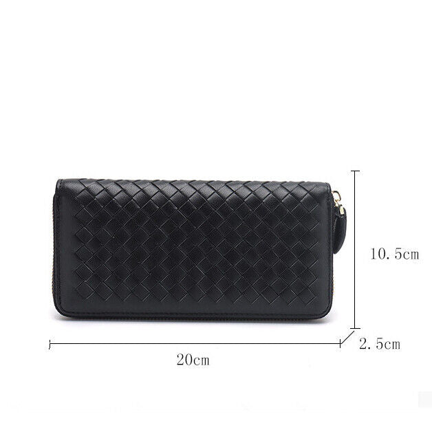 Real Leather Women's Long Wallet, Desinger Weaving Clutch Bag Zipper Card Holder
