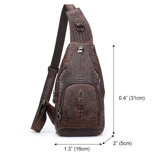 Top Cow Leather Sling Backpack,Crocodile Pattern Chest Crossbody Bag Daypack