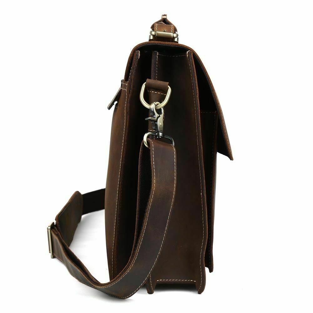 Vintage Men Leather Briefcase 15.6" Laptop Tote Business Messenger Bag Handbag