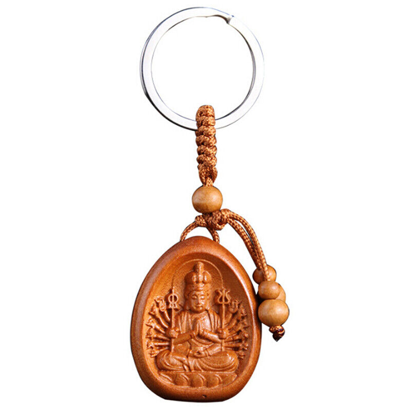 Lucky Jewelry Wood Carving Buckle Buddha Pendant Keychain Car Bag Keyrinzo