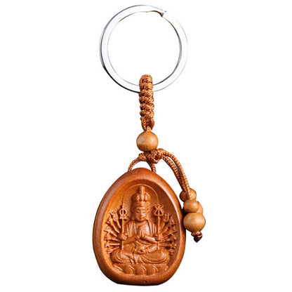 Lucky Jewelry Wood Carving Buckle Buddha Pendant Keychain Car Bag Keyrinzo