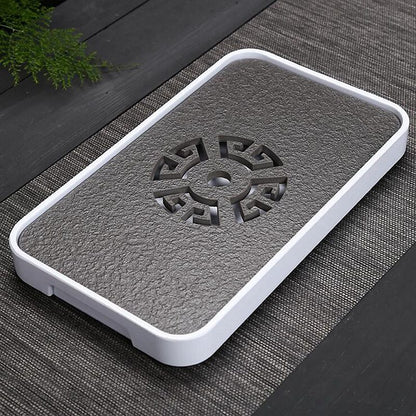 Black Stone Kungfu Tea Tray with Drainage Water Storage for Puer Tableware Tea