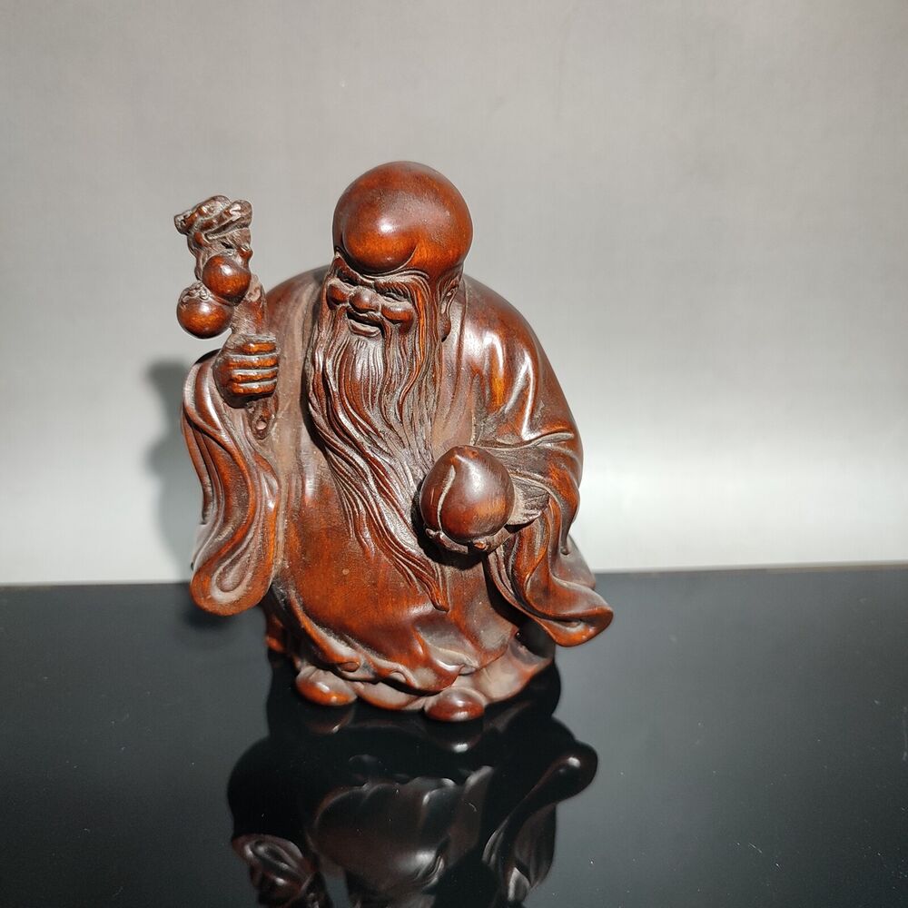 boxwood carved decorative sculpture the god of longevity buddha wood carving art