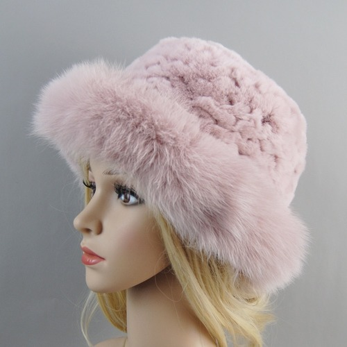 Women Winter Hat Luxury Rabbit Fur Hats Fur Cap Beanies Pink Warm Soft Fur Hat