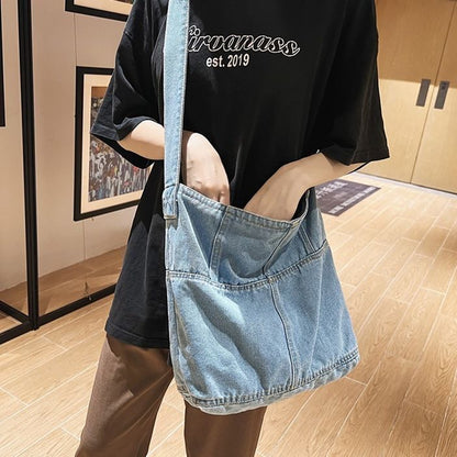 Denim Textile Big Capacity Hobo Bag Soft Jeans Fabric School Laptop Pouch Bags