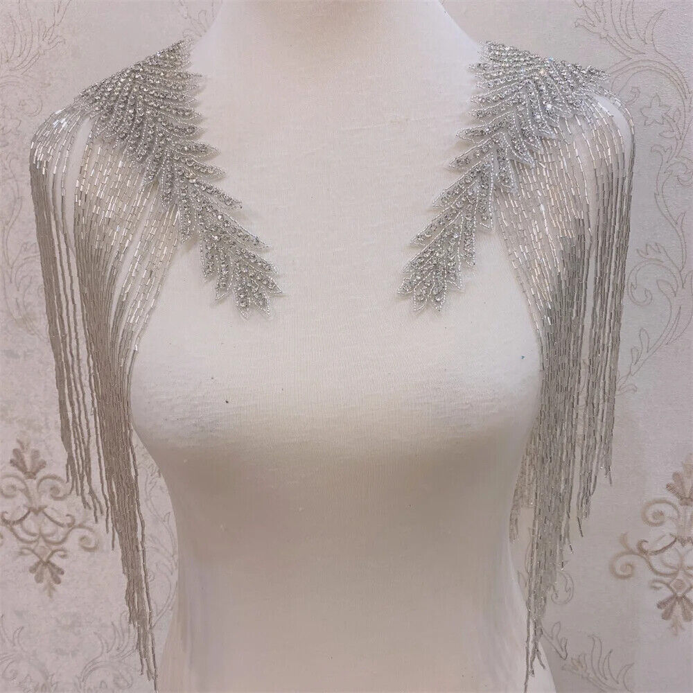 Rhinestone Patches 2-5Pcs Crystal Beaded Iron On Bridal Wedding Dress Decoration