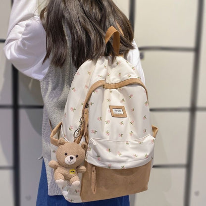 Nylon Flannel Floral Bag Cute College Backpack Travel Student Bag Laptop Fashion