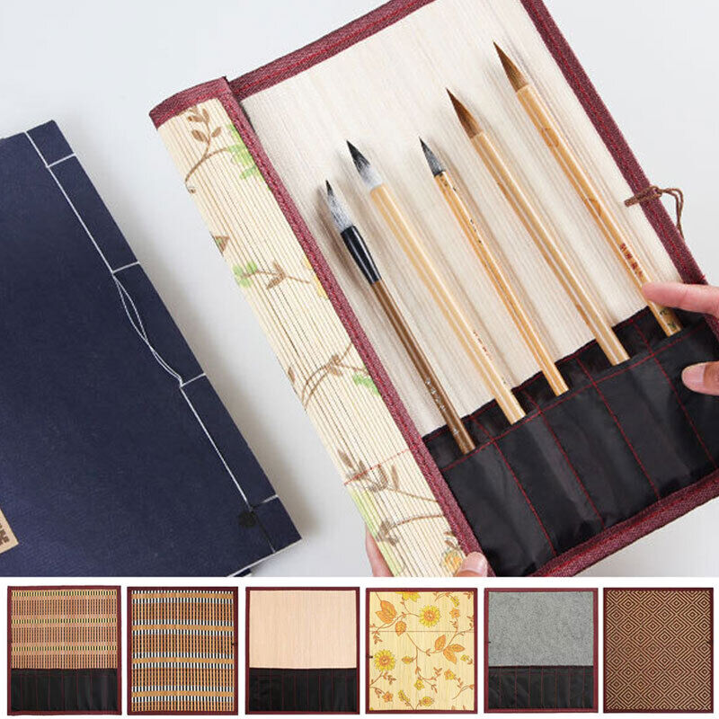 Painting Brushes Holder Storage Bamboo Rolling Bag Calligraphy Pens Case Curtain