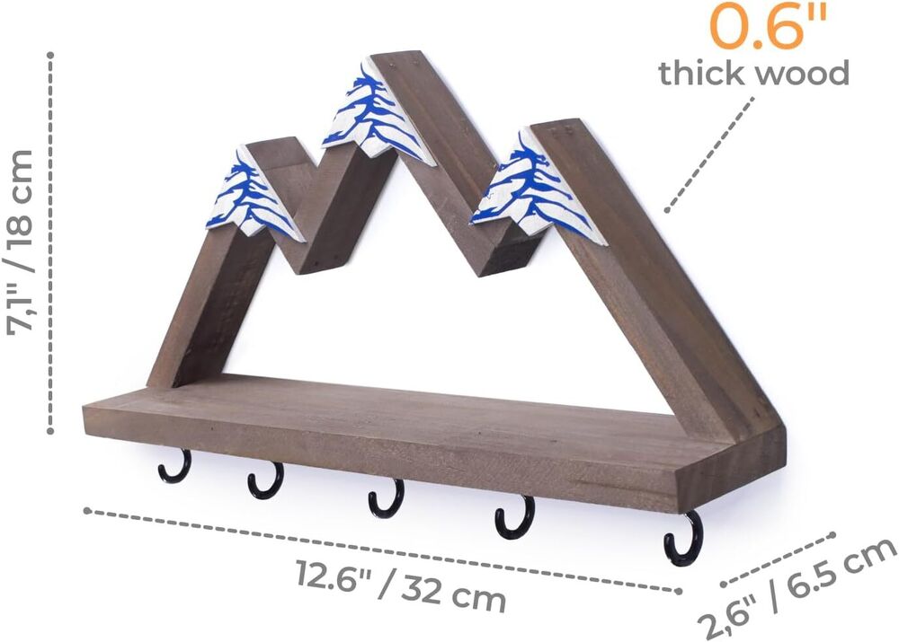 Wooden Wall Key Holder Organizer with Small Shelf Decorative Hooks Keychain