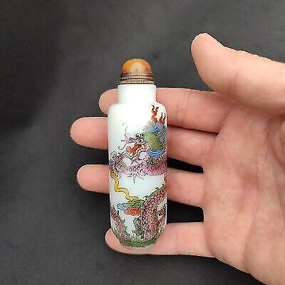 chinese antique collected dragon figurine Painted Glass Snuff Bottle Multi-Color