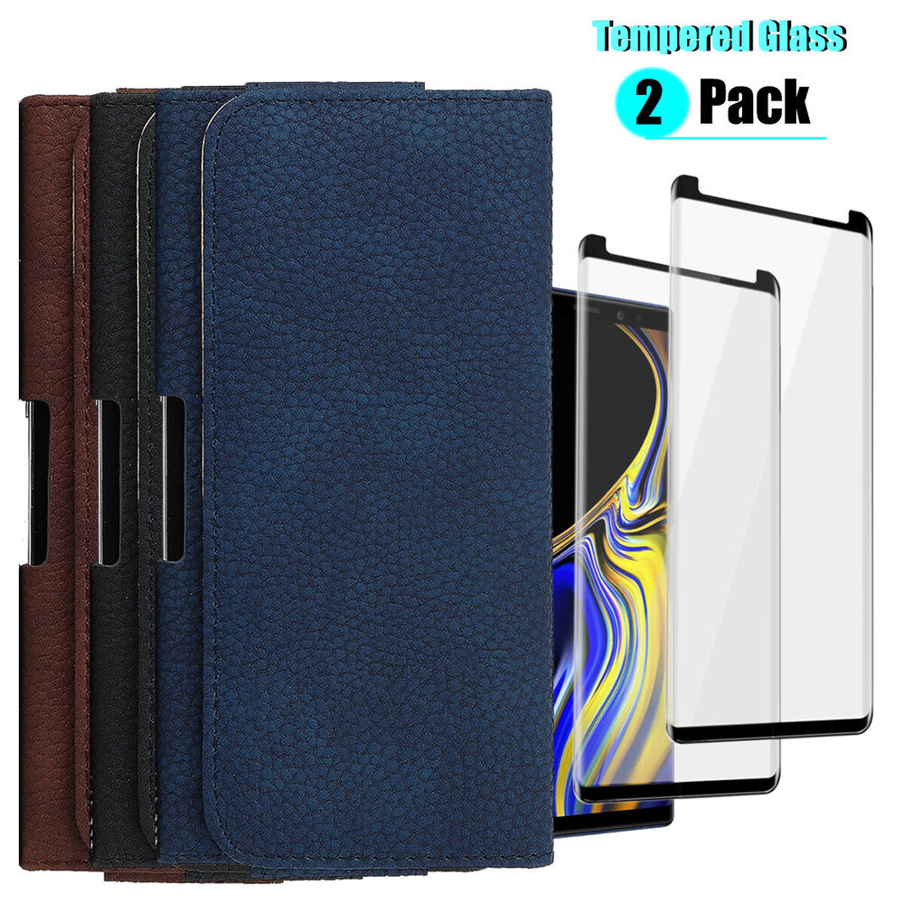Leather Belt Loop Clip Slim Case Cover /Tempered Glass For Galaxy Note 9