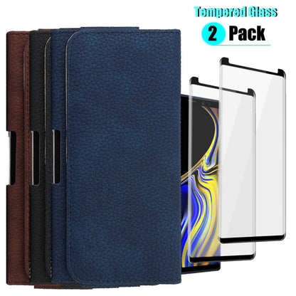 Leather Belt Loop Clip Slim Case Cover /Tempered Glass For Galaxy Note 9