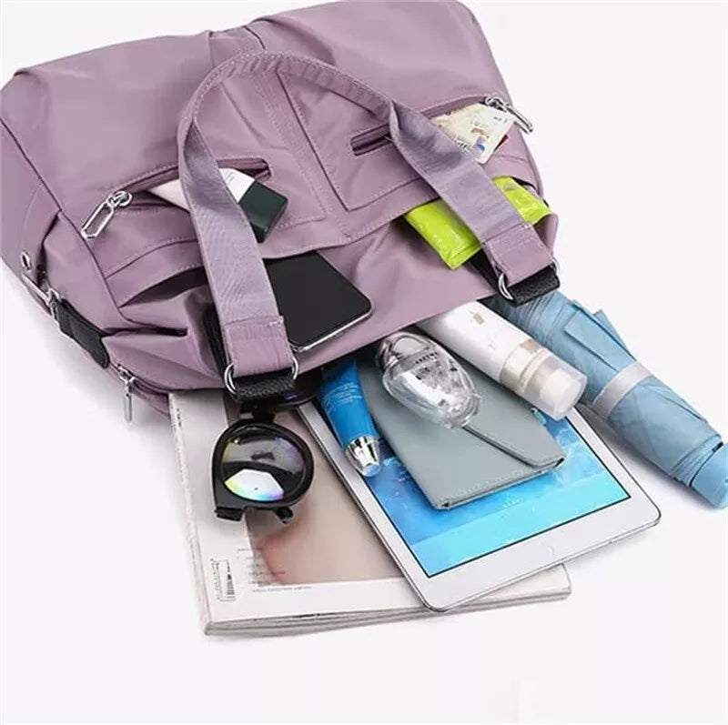 Large Capacity Lightweight Waterproof Multi-Pocket Nylon Shoulder Bag w/Zipper
