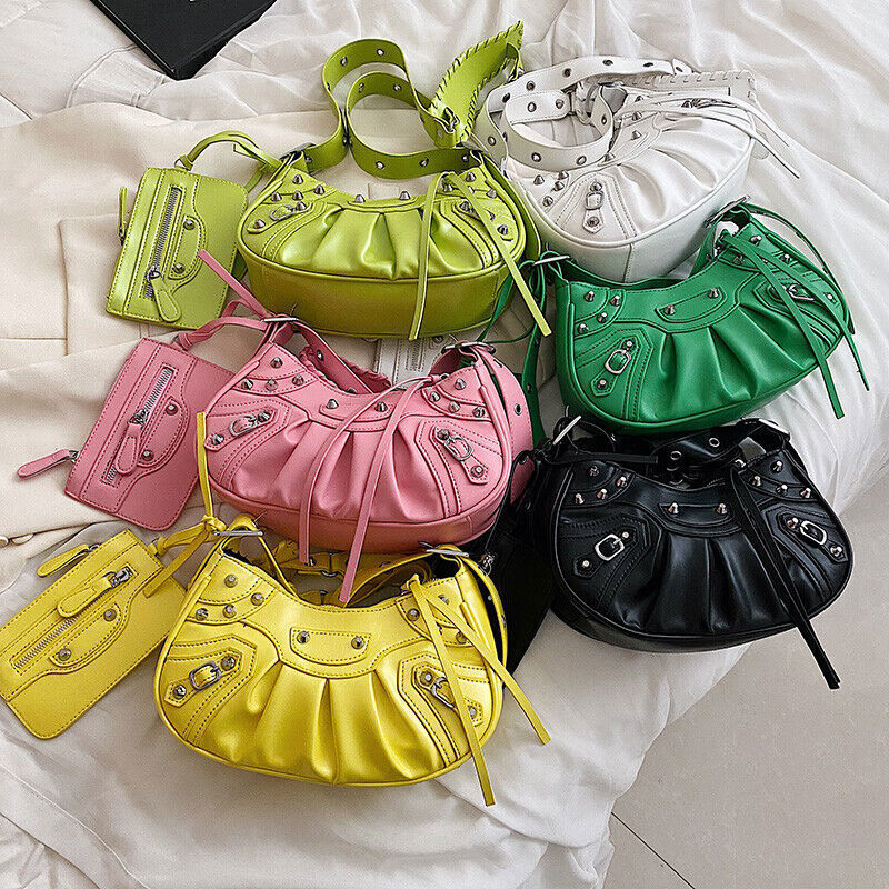 Woman Bag Rivet Half Moon Bags Shoulder Bag Punk Style Woman Satchels Handbag