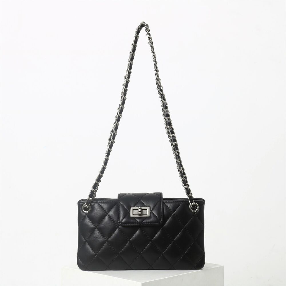 Small Mini Quilted Lambskin Leather Purse Clutch Wallet with Chains Shoulder Bag