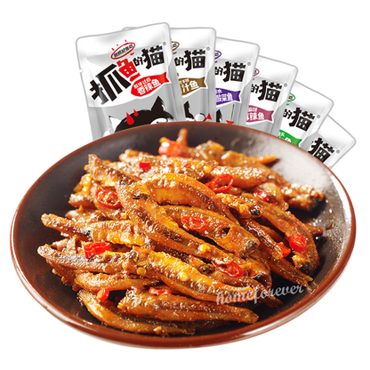 80 Bags Zhuayudemao Mixed flavors Dried Tiny Fishes Snacks Food 抓鱼的猫小鱼干仔80小包