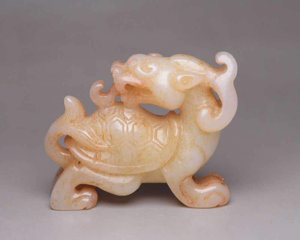 Collection China Hetian Jade Carved Dragon Turtle Statue Exquisite Figurine Art