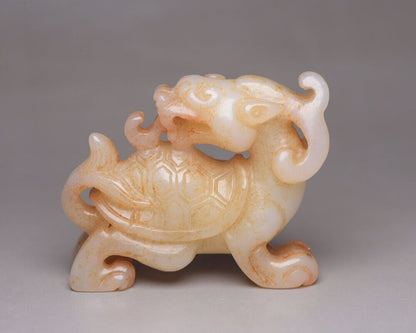 Collection China Hetian Jade Carved Dragon Turtle Statue Exquisite Figurine Art
