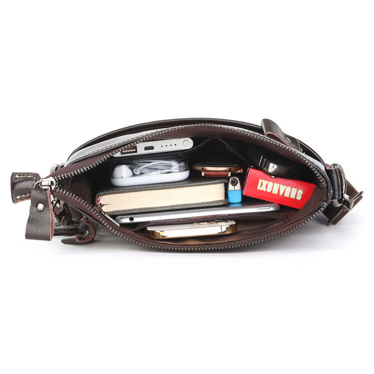 100% Genuine Leather Men's Dark browm Business 10" Sling Shoulder/Messenger Bag