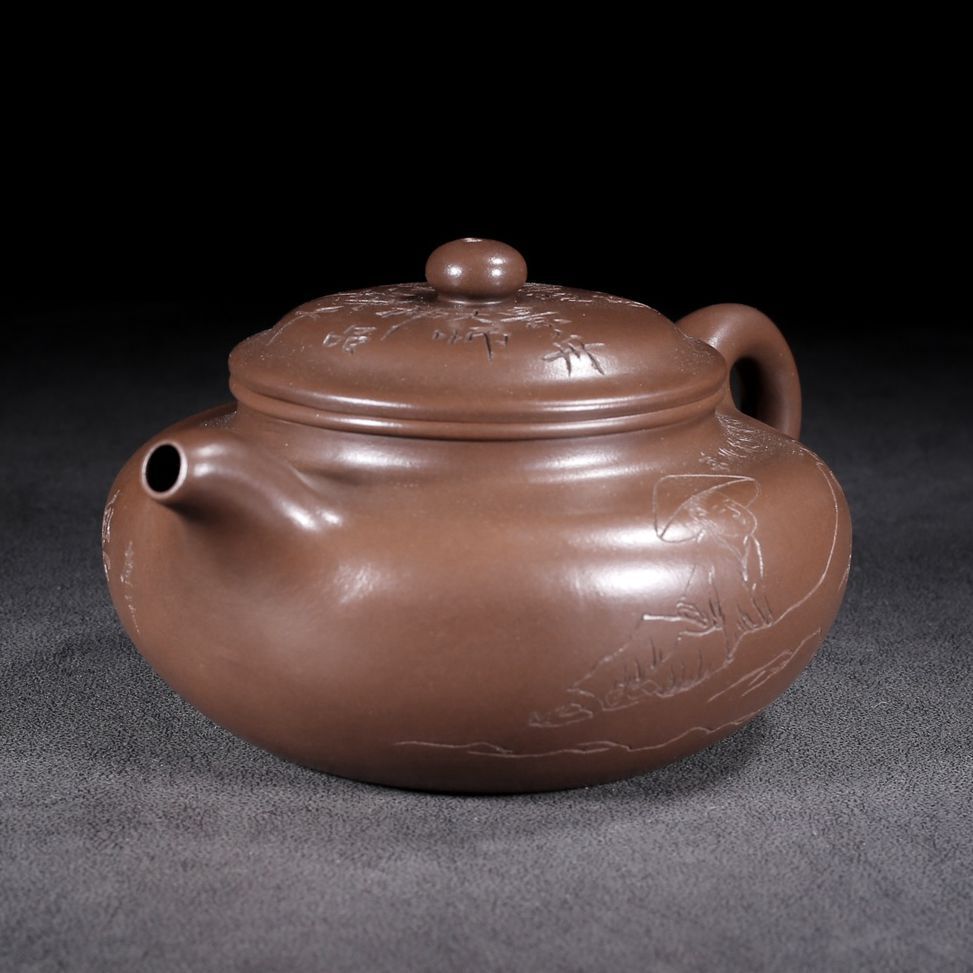 Vintage Chinese Yixing Purple Clay Teapot Zisha Ceremony Carving Collectible Art