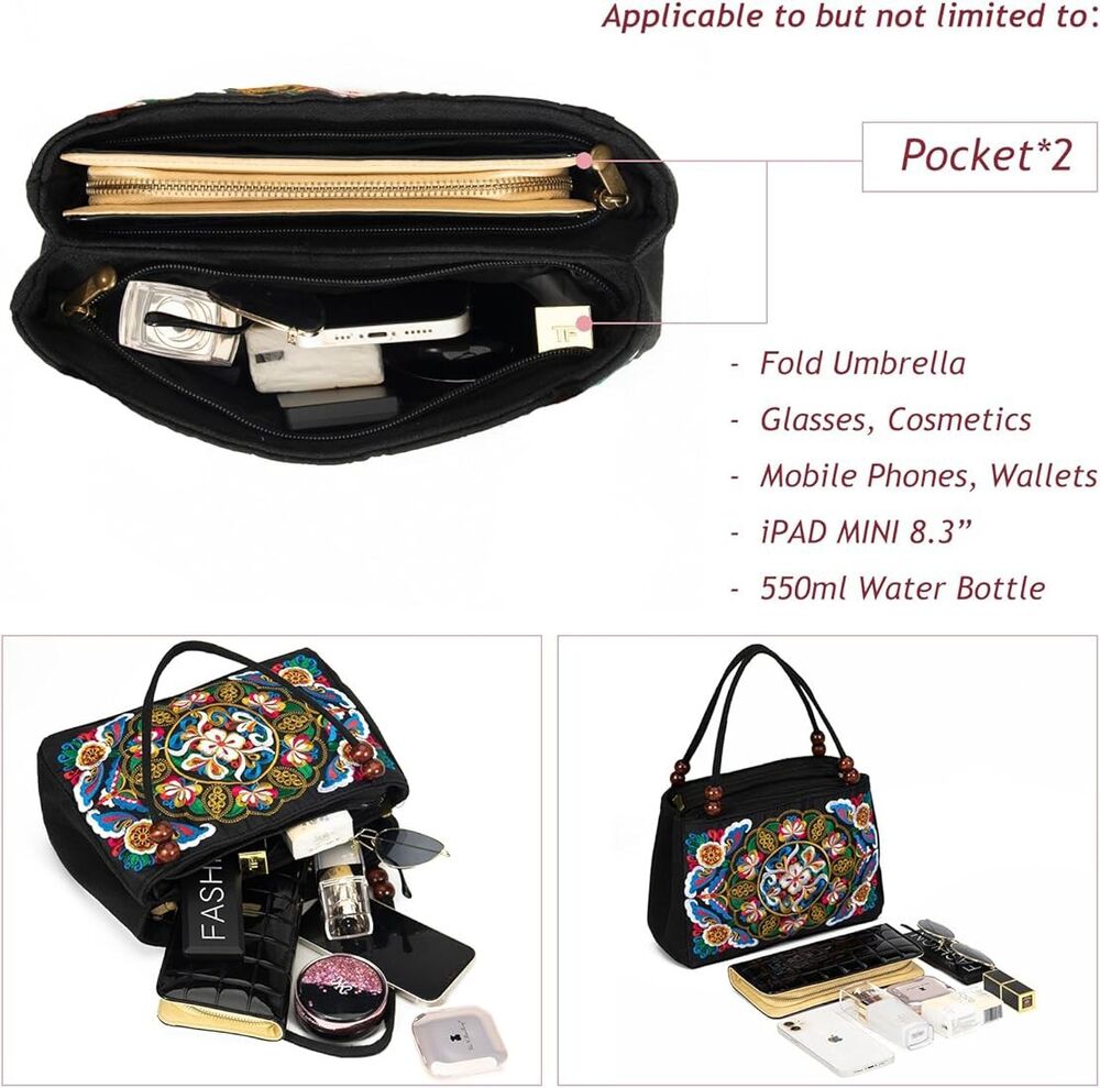 Double-Sided Embroidery Totes Bag Travel Beach Bag Vintage Embroidery Ethnic