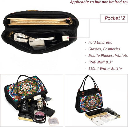 Double-Sided Embroidery Totes Bag Travel Beach Bag Vintage Embroidery Ethnic