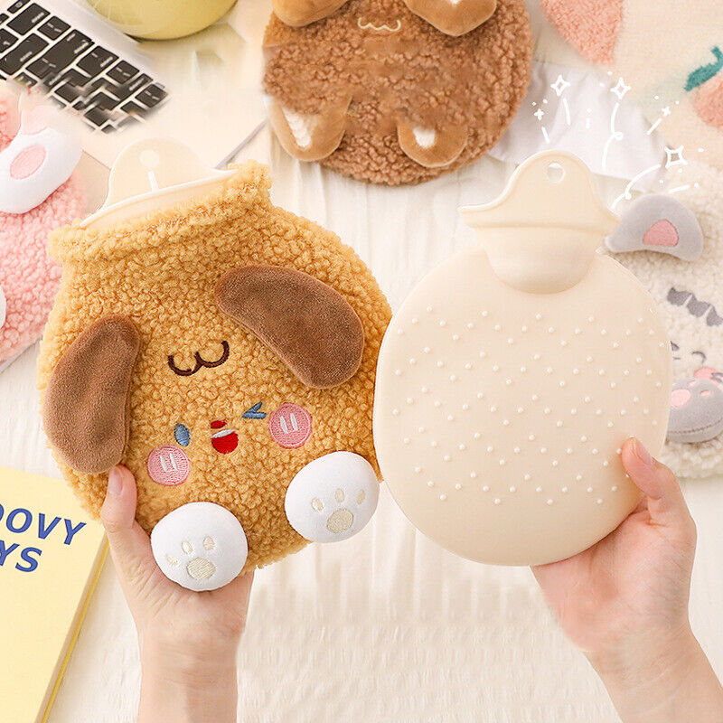 Cute Cartoon Animals Hot Water Bag w/ Plush Cover Winter Warm Hand Bottle