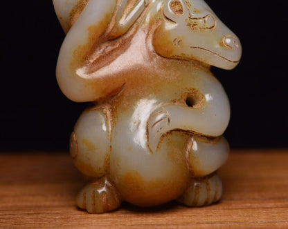 Chinese Old Natural Hetian Jade Hand Carved Eagle Bear Statue Figurines Art Rare