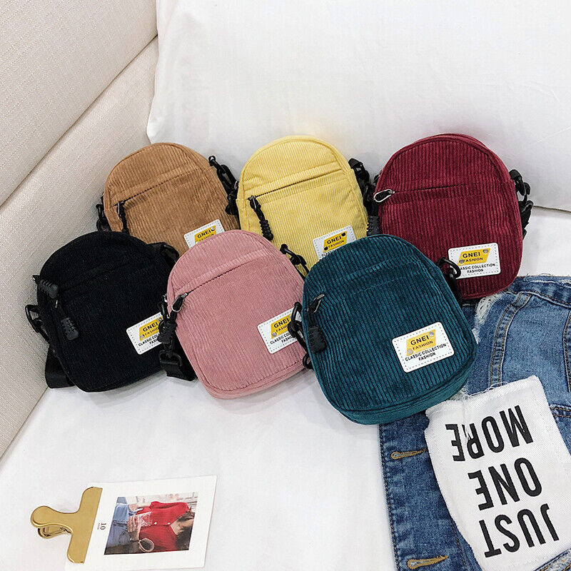 Women Canvas Shoulder Bag Corduroy Cloth Bag crossbody Bags Zipper Purse Girl