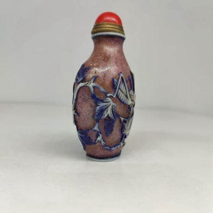 chinese carved collection peking glass snuff bottle cricket statue carving rare