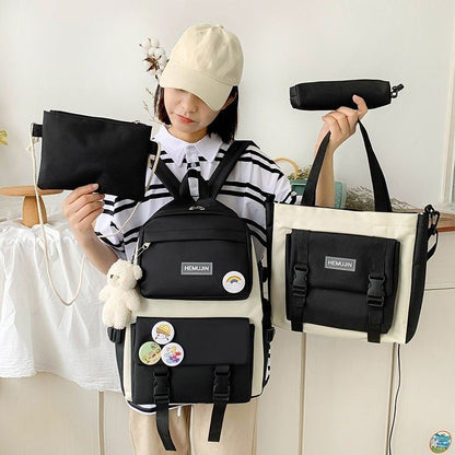 4 in 1 Pcs Sets Nylon Waterproof Backpack School Large Shoulder Bags 42*13*29 CM